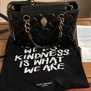 Kurt Geiger Black Quilted Leather Satchel with Gold Chain
